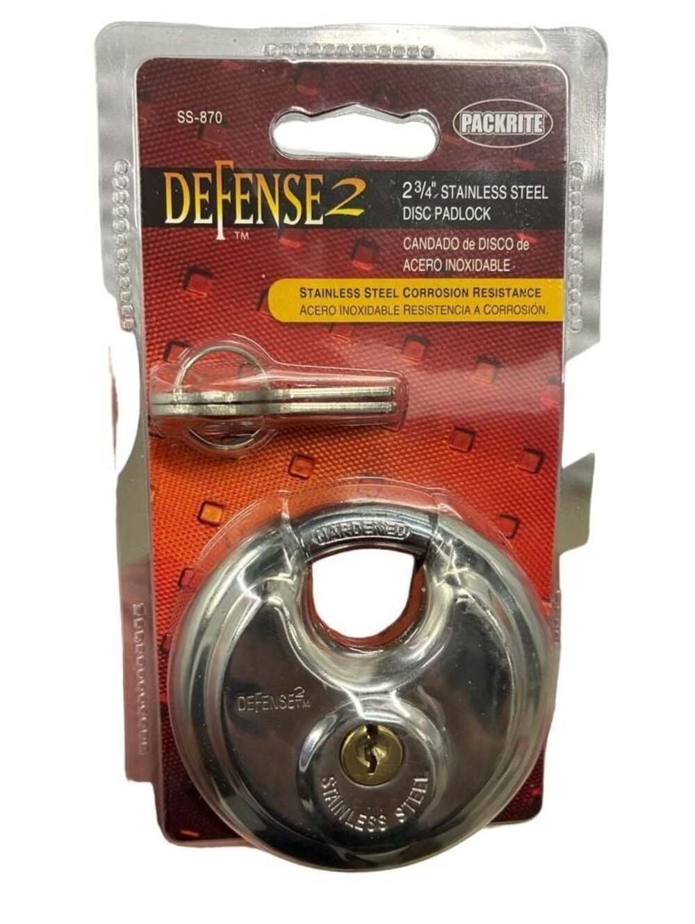 Packrite Defense2 2 3/4" Stainless Steel Disc Padlock with Keys SS-870
